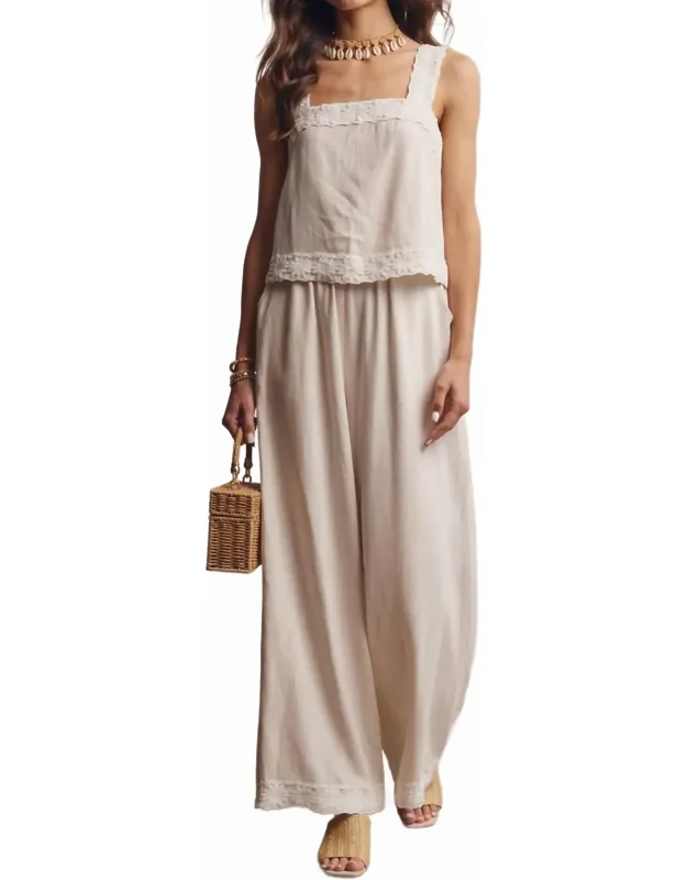 Embroidered Square Neck Tank And Wide Leg Pants Set