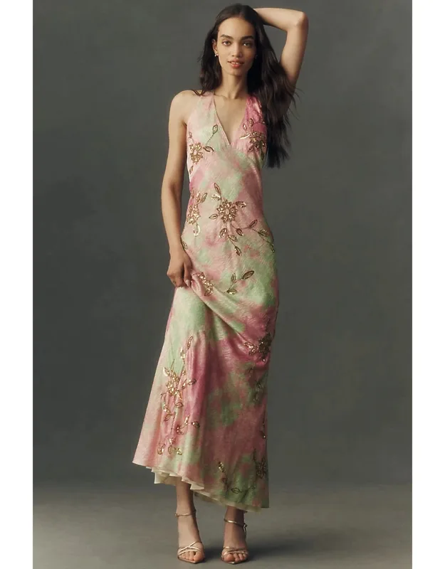Abstract Satin Slip Maxi Dress