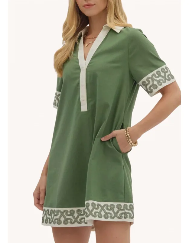 Laine Mini Dress With Side Pockets And Embroidered Accents
