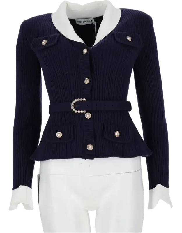 Ribbed Knit Sweater With Peplum Hem And Pearl Embellishments