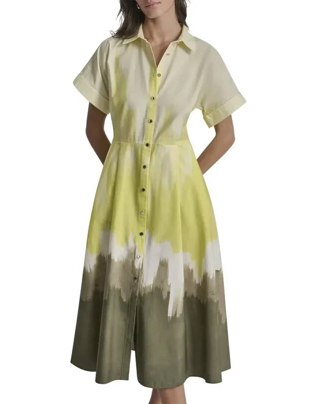 Printed Extended Sleeve Button-down Dress