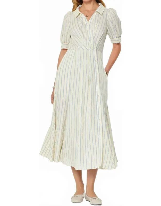 Striped Asymmetric Button Down Midi Dress