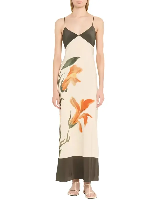 Maxi Dress - Milky Pattern, 46.1in From Shoulder To Hem
