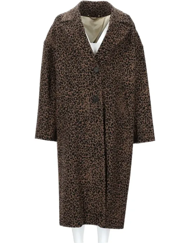 Cocoon Leopard Wool-blend Coat
