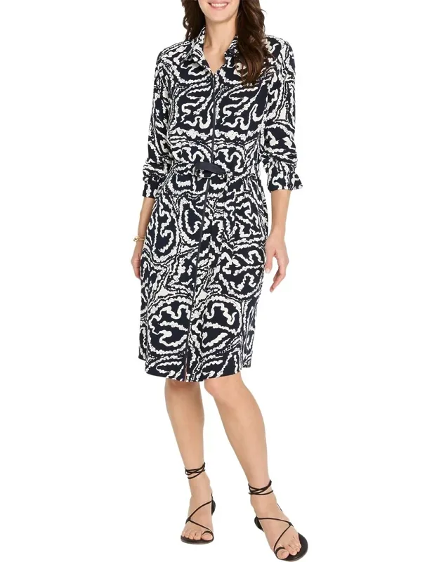 Indigo Leaf Double Crepe Eva Dress