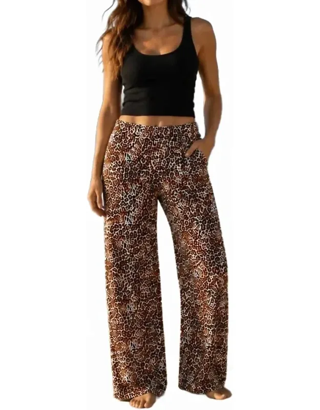 Wide Leg Pull On Pants In Leopard Print