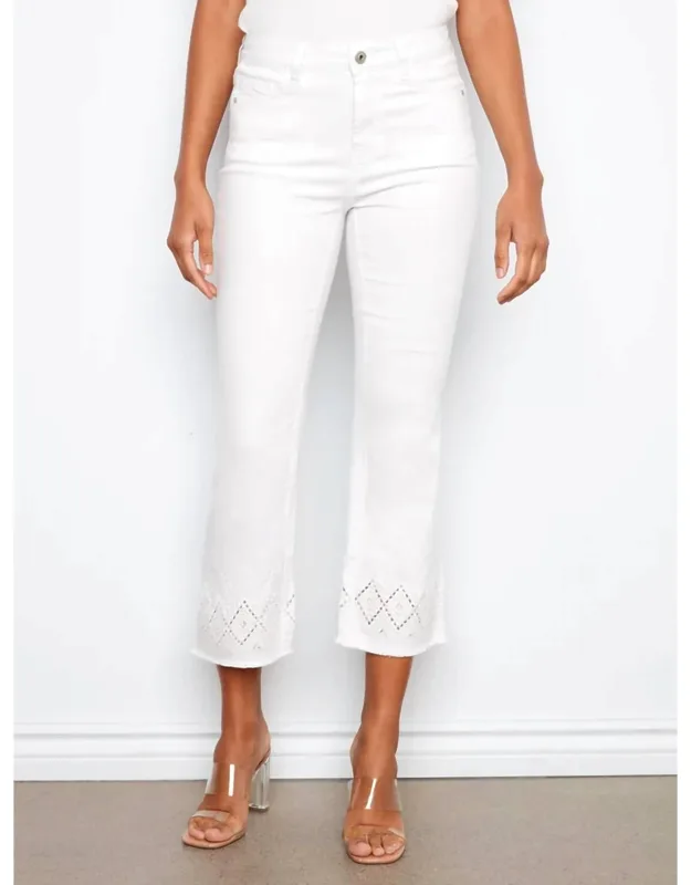 Flare Twill Pants With Zigzag Embroidery