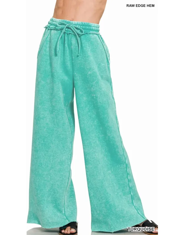 Acid Wash Fleece Palazzo Sweatpants
