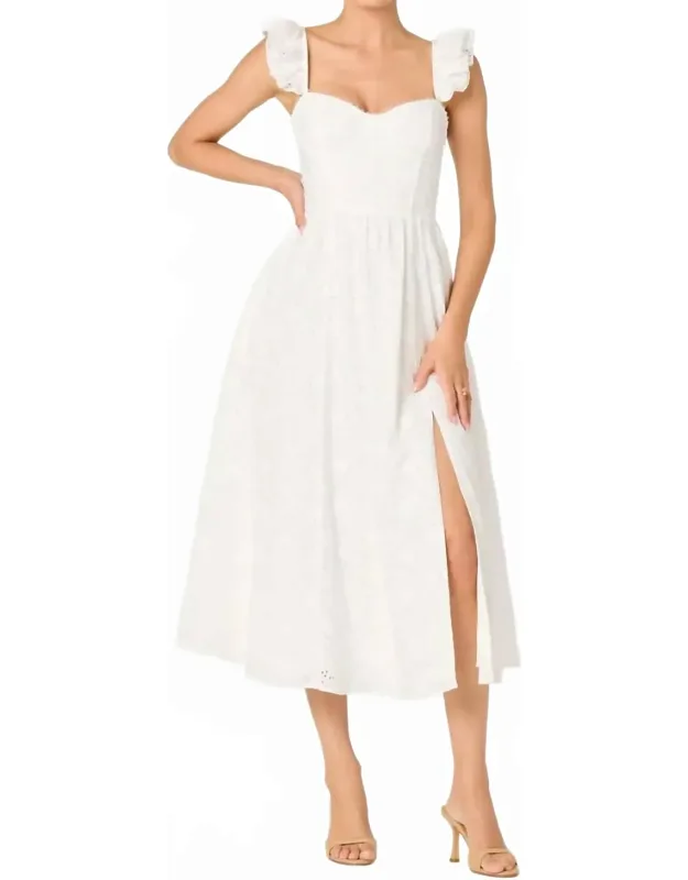 Ruffle Strap Eyelet Corset Midi Dress