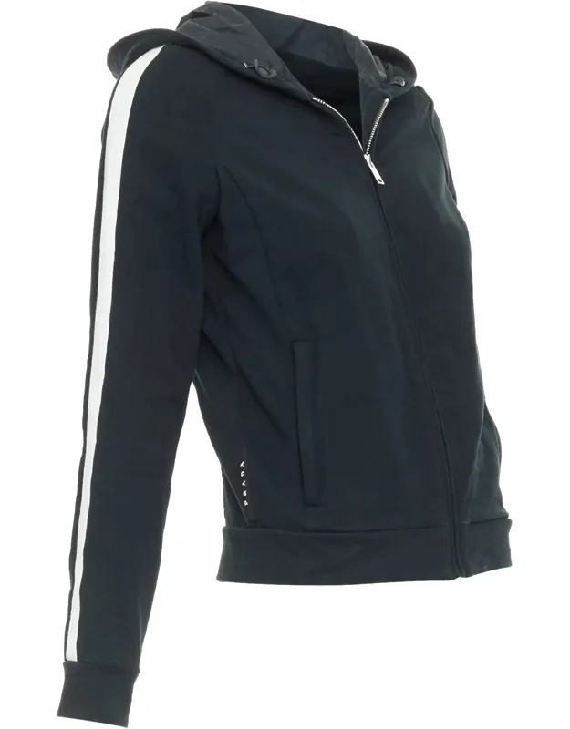 Striped Zip Front Logo Cropped Hoodie