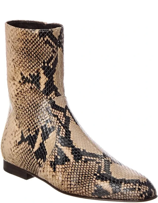 Python-embossed Leather Booties