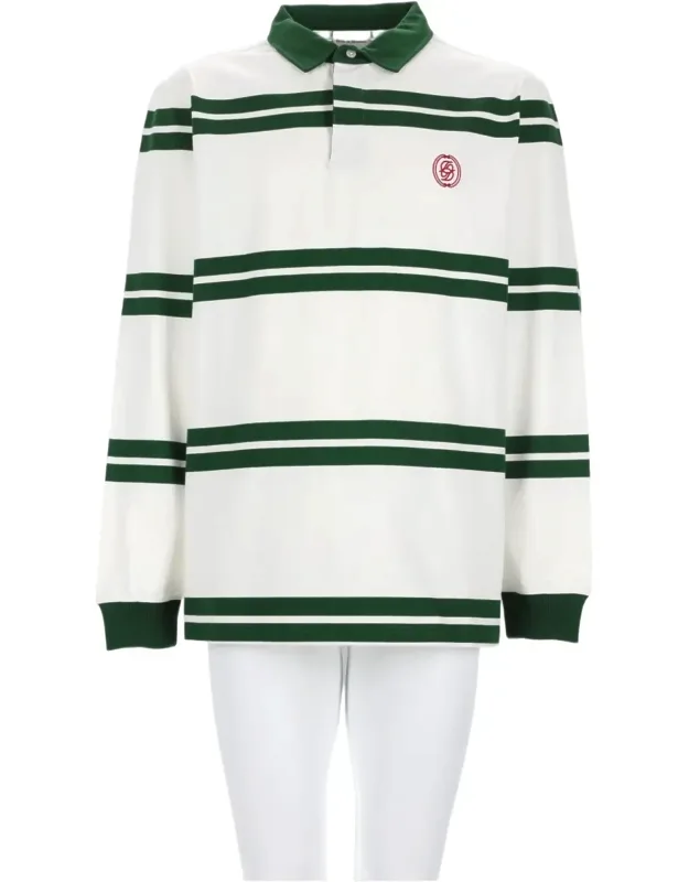 Mirror Horizontal Striped Long-sleeve Cotton Polo Shirt