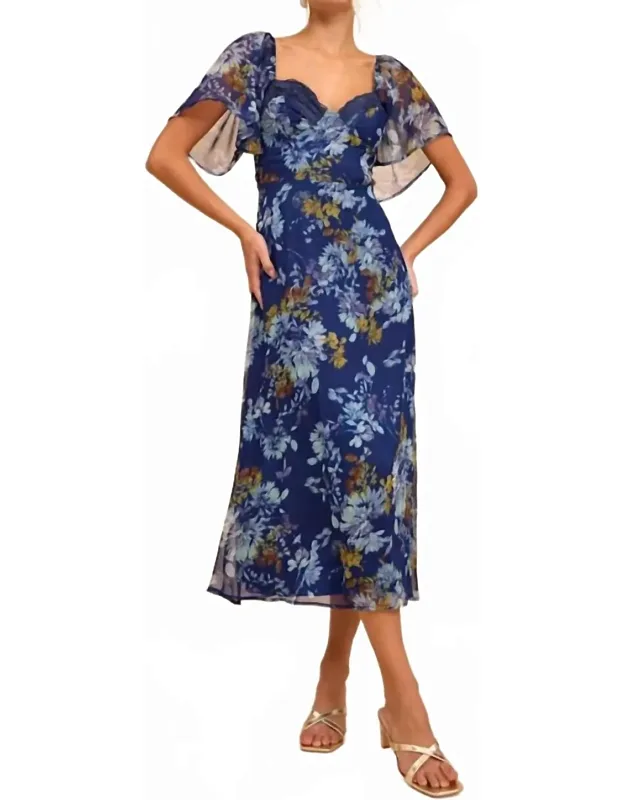 Valla Floral Flutter Sleeve Midi Dress