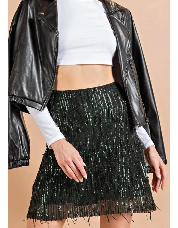 Fringe Sequin Mini Skirt
