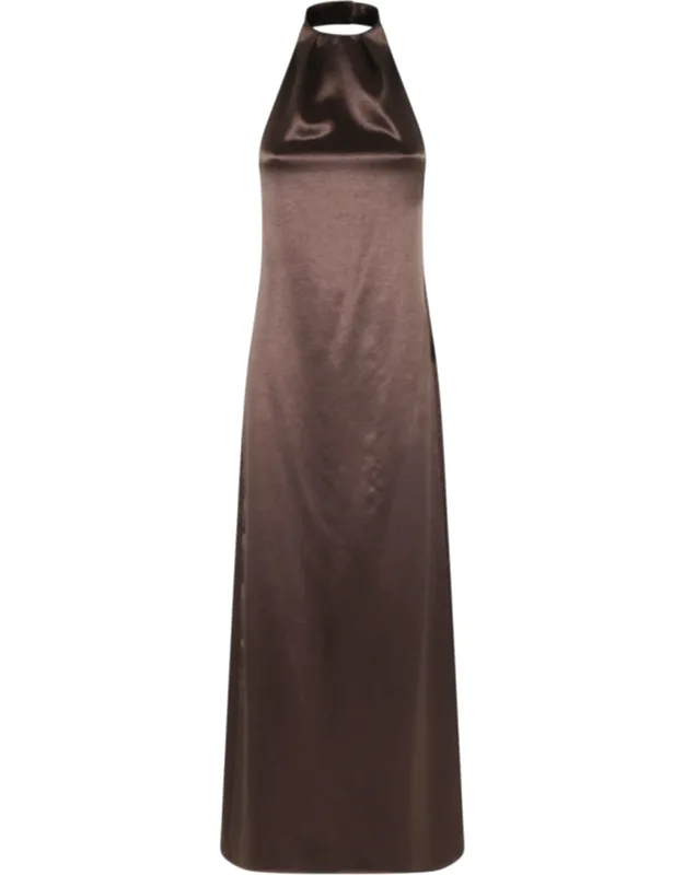 Shiny Halter Flared Maxi Dress