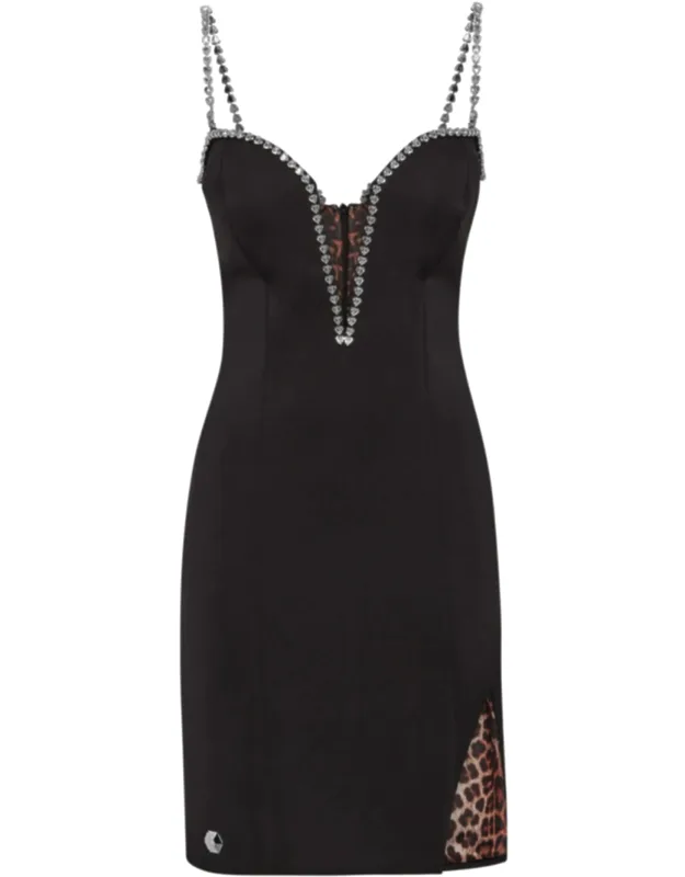 Short Dress With Sculpted Fit And Metal Hexagon Detailing