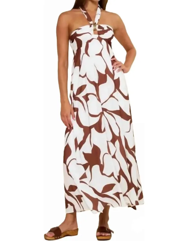Palm Halter Print Maxi Dress