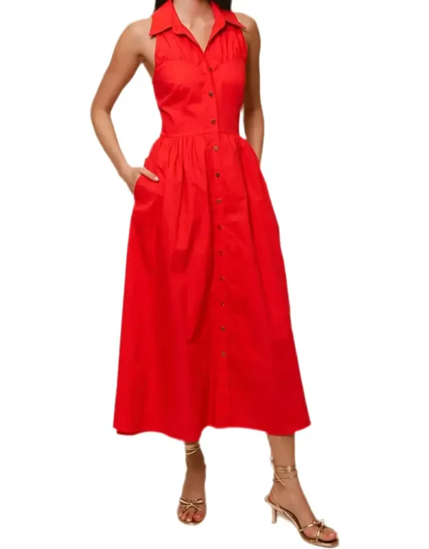 Alessia Midi Dress - A-line Silhouette, Stylish Collar