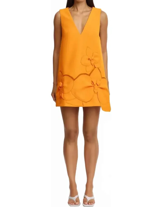 Koda Mini Dress In Neon With V-neckline And Gold Button Detail