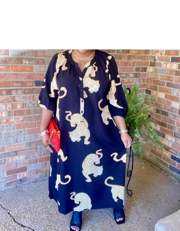 Cheetah Print Half Button Down Dress