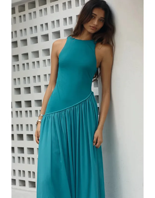 Asymmetric Halter Maxi Dress