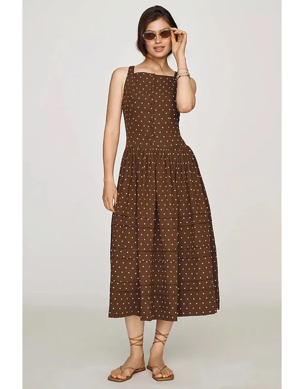 Stella Midi Dress With High Square Neckline And Back Tie Detail