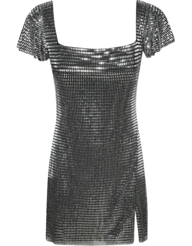 Rhinestone Mesh Mini Dress