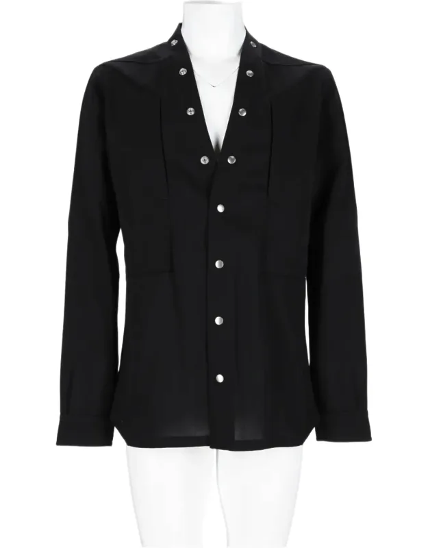 Deep V-neck Metallic Button Wool Shirt