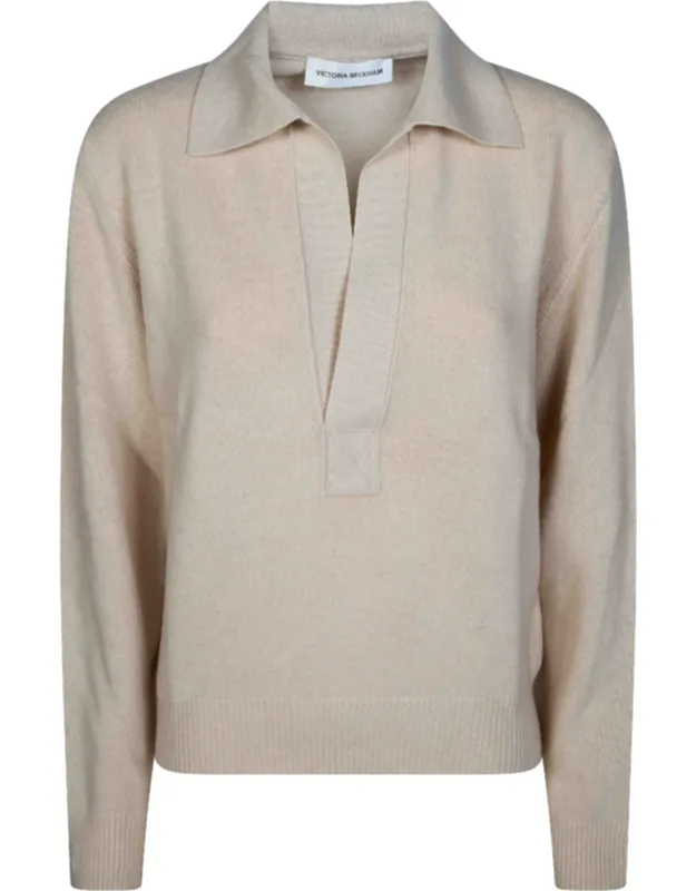 Polo Collar Jumper Ribbed V-neck Top