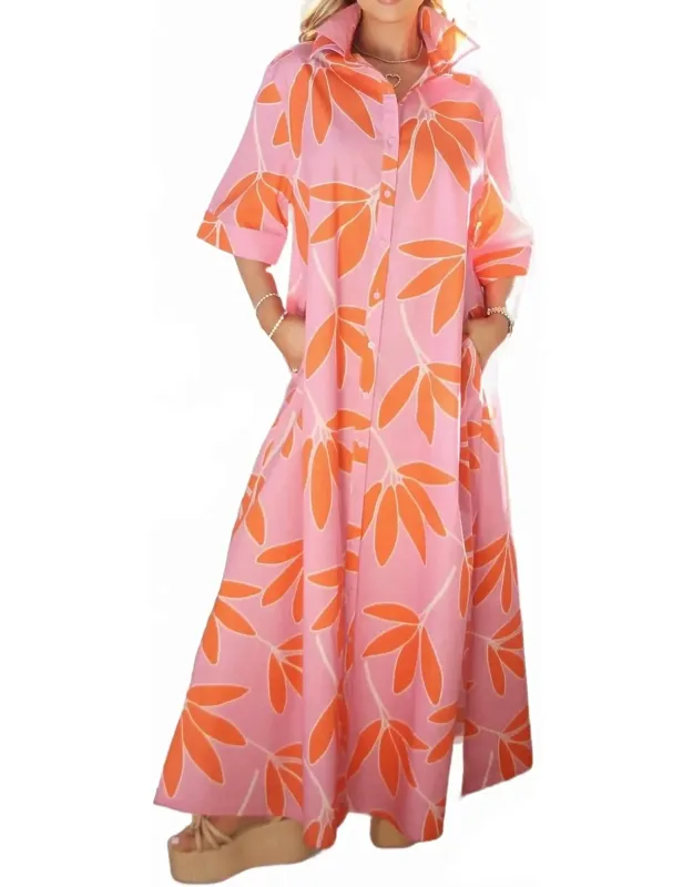 Gabby Palm Leaf Floral Maxi Dress