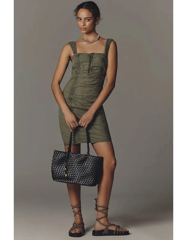 Ruched Bubble-hem Midi Dress