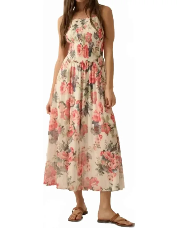 Floral Mesh Smocked-bodice Cami Maxi Dress