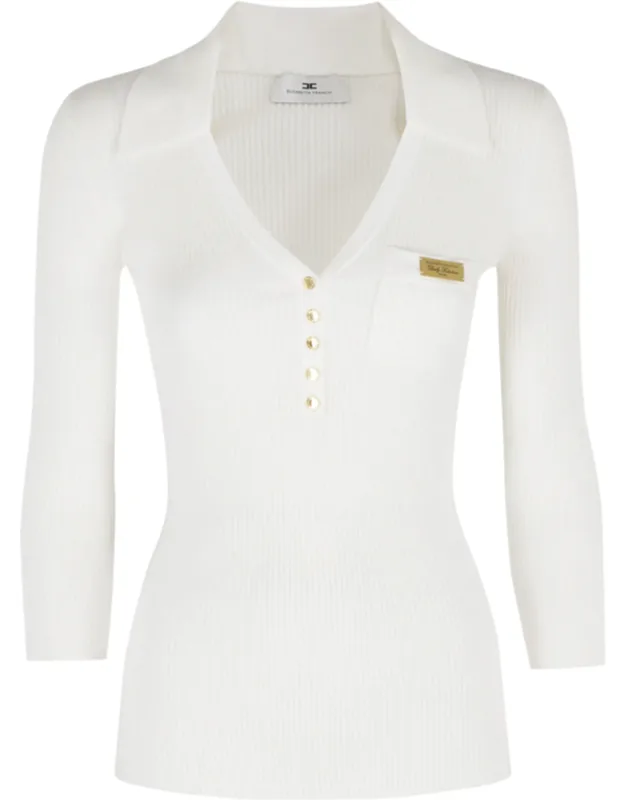 Tricot V-neck Lyocell-blend Polo Shirt