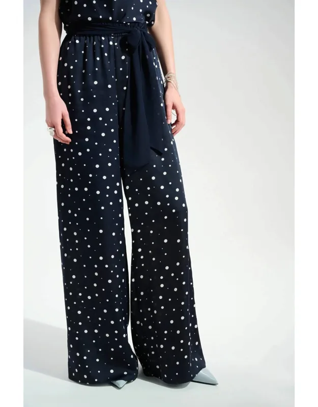 Satin Dot Print Wide Leg Pants