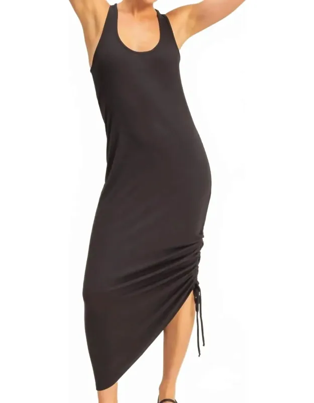 Scoop Neck Side Tie Detail Midi Dress