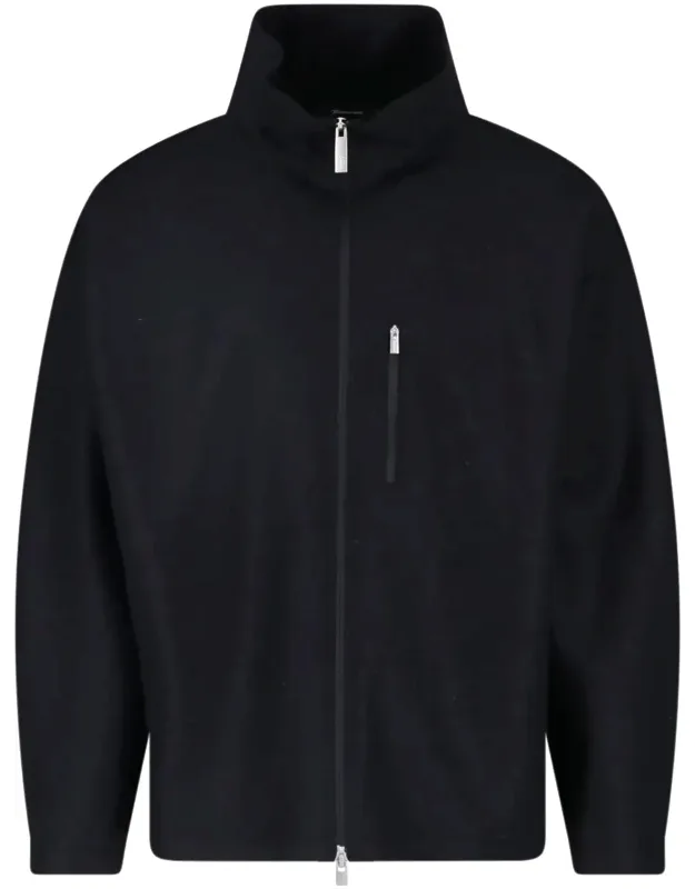 Zip-up Virgin Wool Jacket With High Collar And Chest Pocket