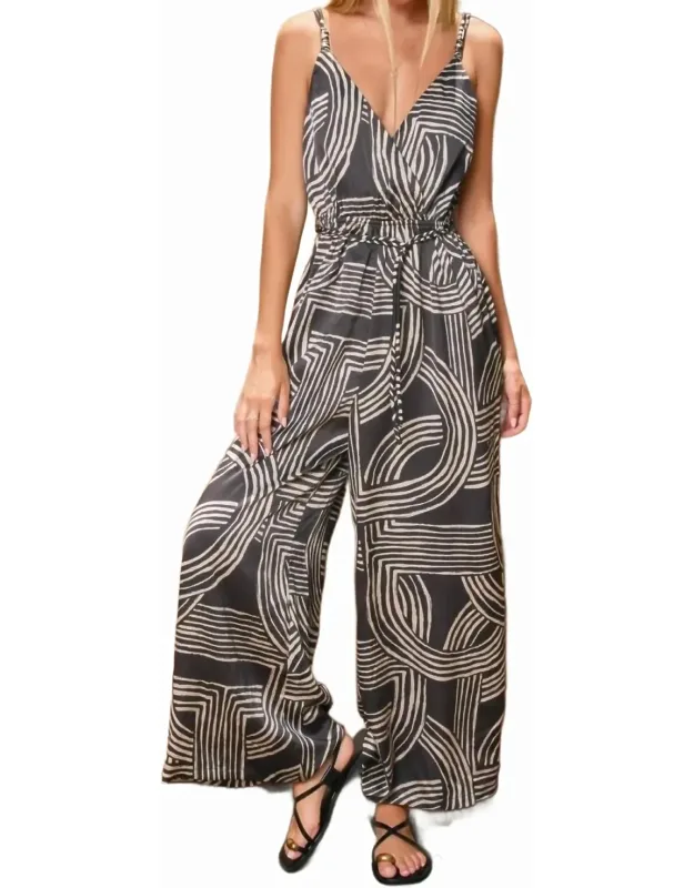 Monochrome Motion Cord Strap Surplice Jumpsuit