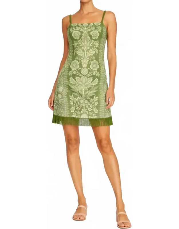 Parker Mini Dress In Lace With Spaghetti Straps And Fringe Hem