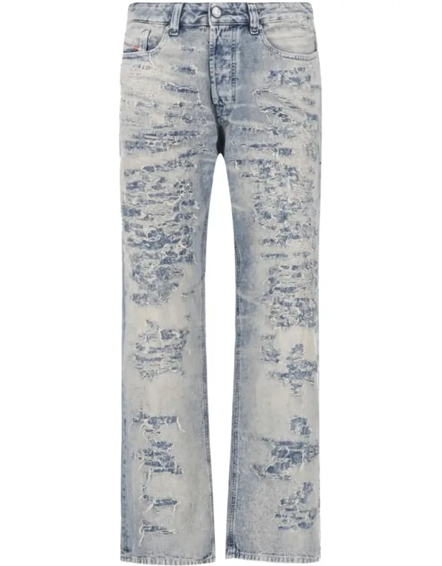 Distressed Straight-leg Jeans