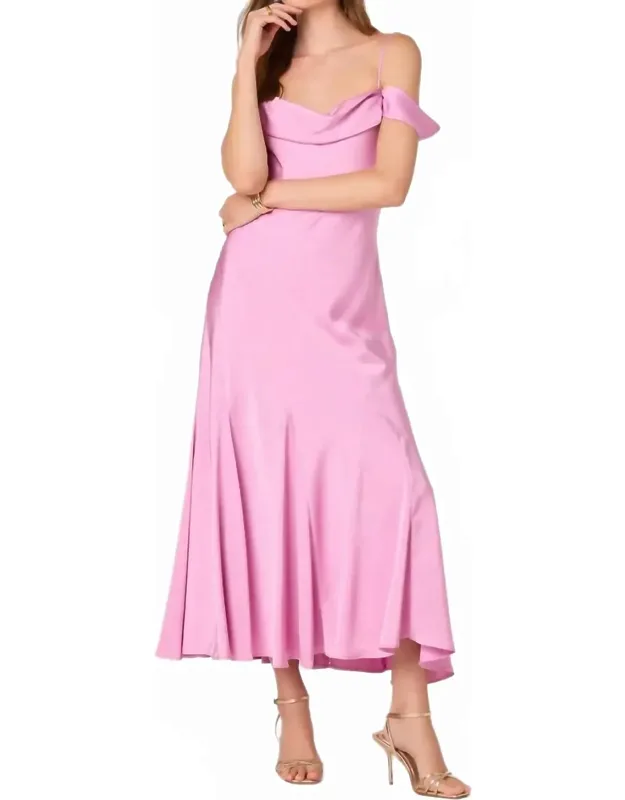 Satin Off-shoulder Midi Dress
