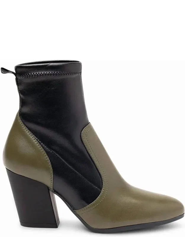 Two-tone Block-heel Boots With Premium Leather Upper And Sock-like Topline