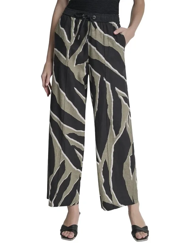 Printed Linen-blend Drawstring Pants