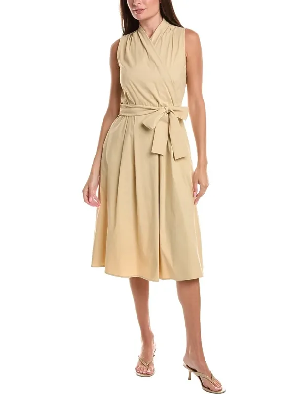Midi Dress With Crossover Bust And Self-tie Belted Waist