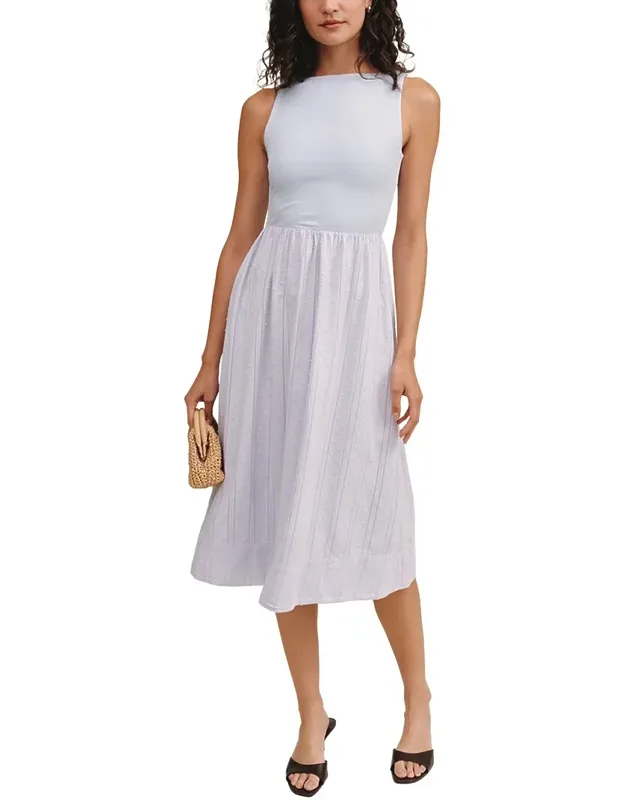 Mixed Crewneck Midi Dress