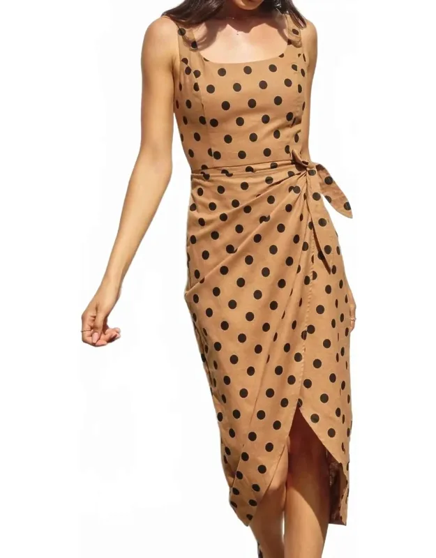 Polka Dot Tulip Hem Midi Wrap Dress