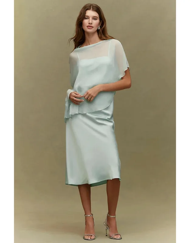 Romy Satin Chiffon Cape Dress