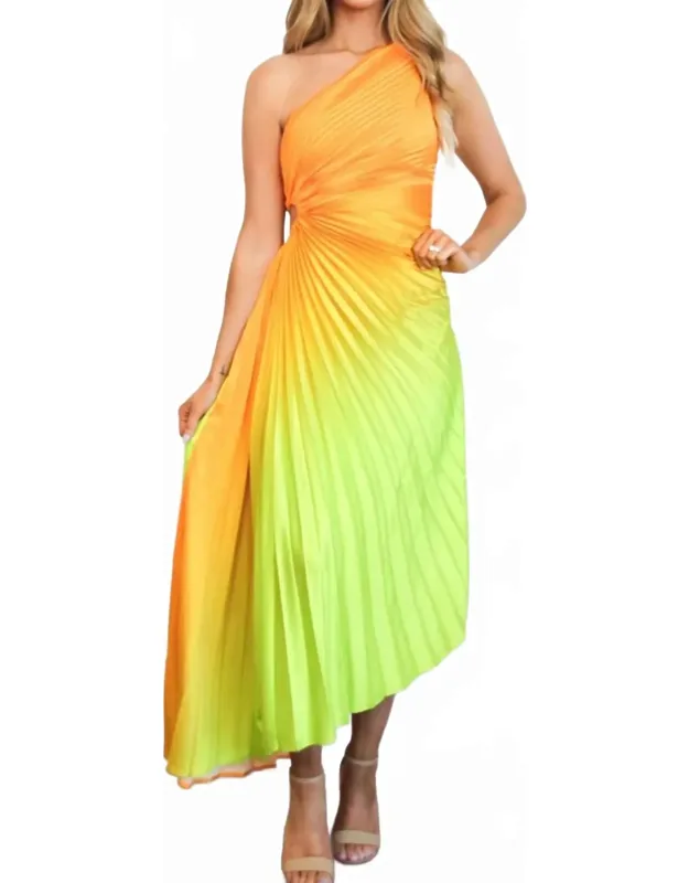 St Tropez Ombre Pleated One Shoulder Maxi Dress