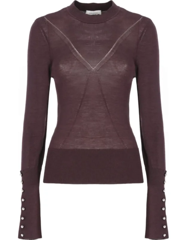 Decorative Button Cuffs Fitted Sweater