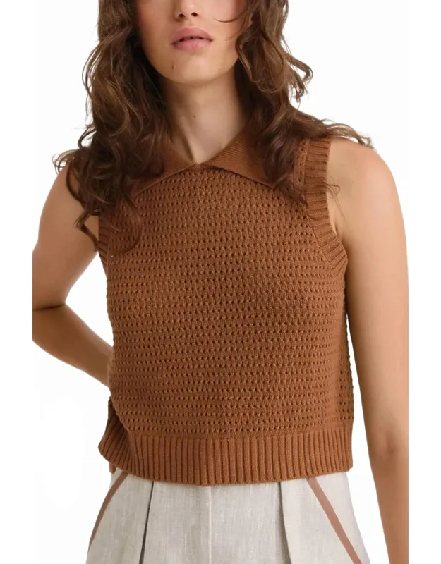 Cable Mesh Collared Tank Top