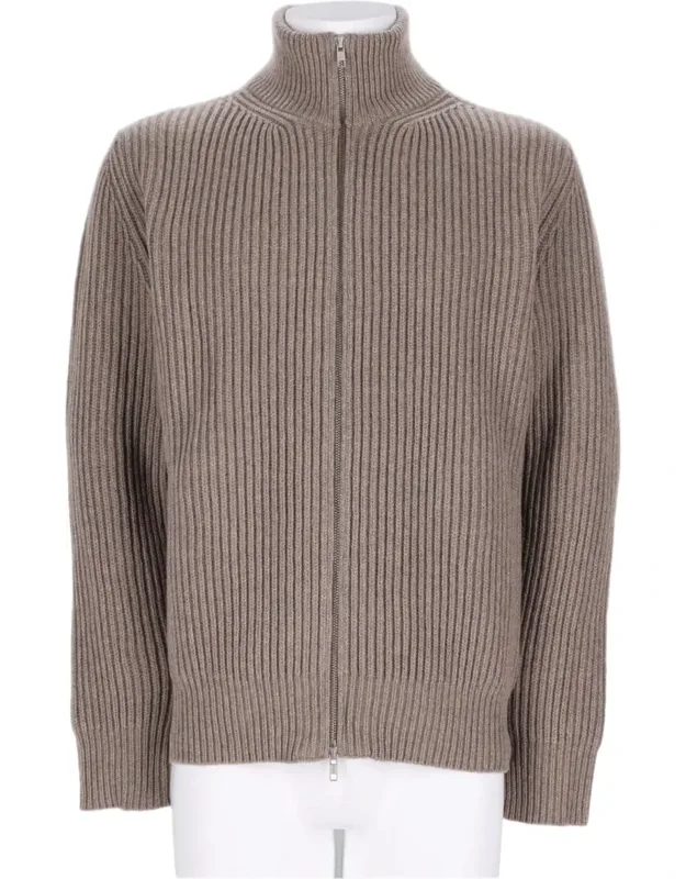 Ribbed Wool-blend High Collar Zip-through Knit Jacket
